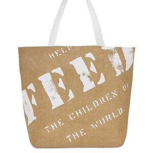 FEED Projects NWT Tote Bag Large Burlap Natural Brown Reusable Eco Casual